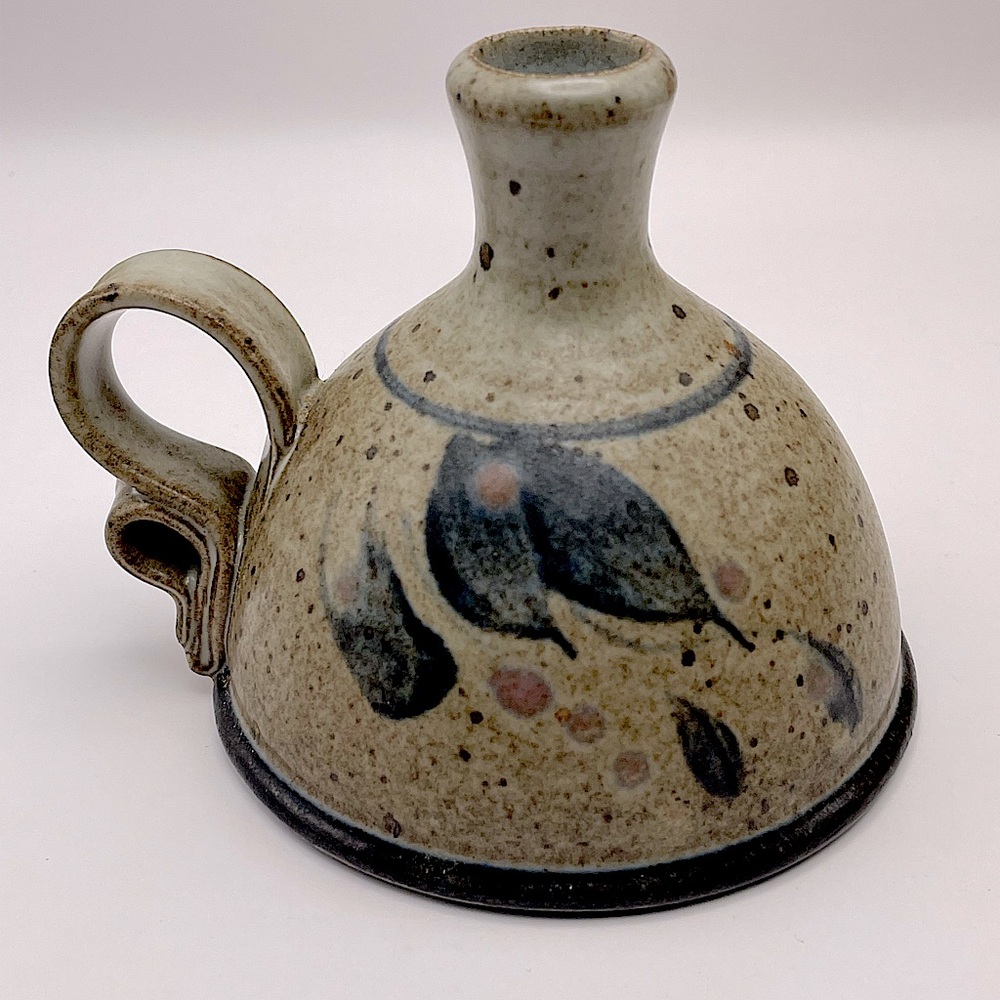 Handmade Signed Art Pottery Rustic Candle Holder/Oil Lamp/Bud Vase, 3.75” tall